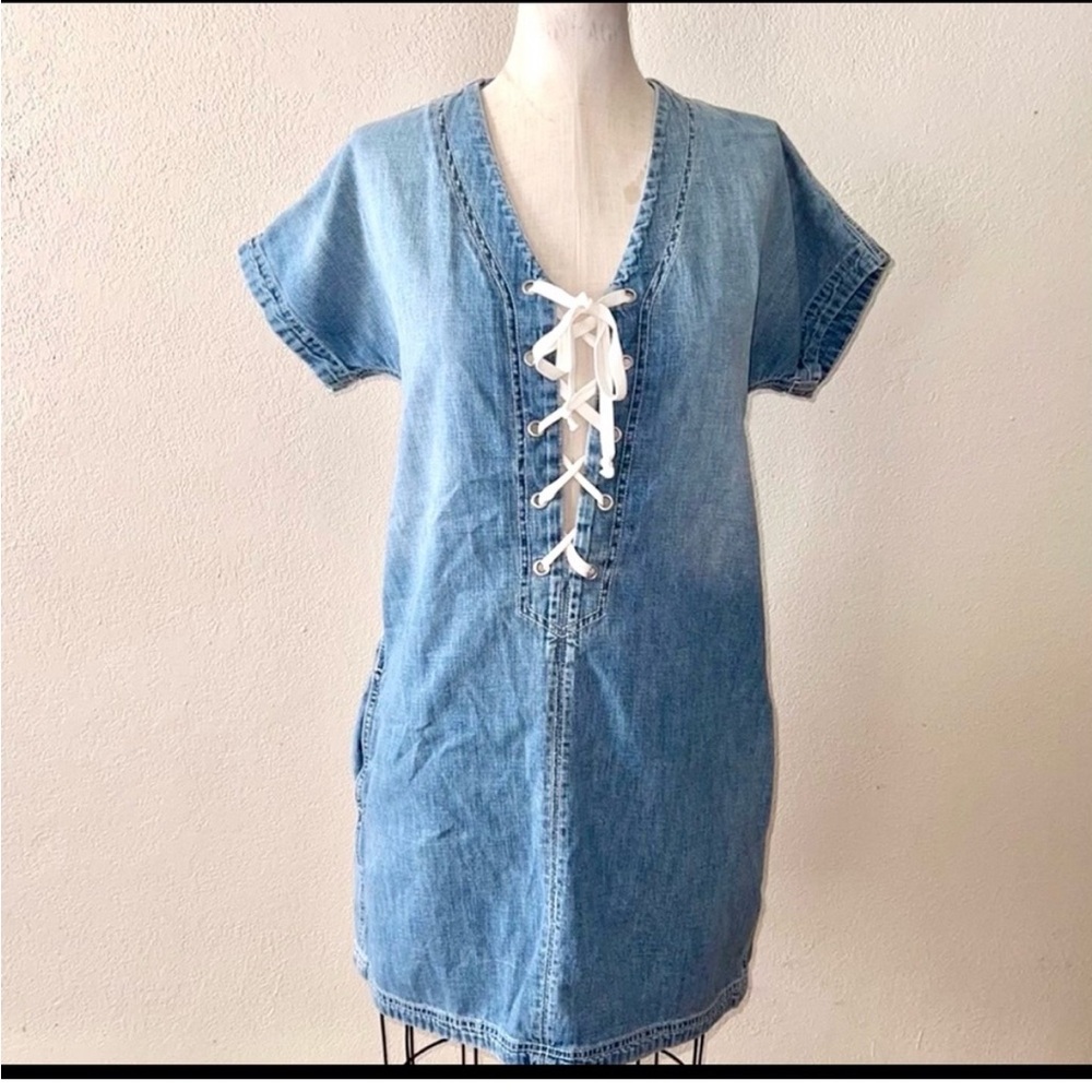 Lucky Brand Denim Lace Up Dress Jean Dress Y2K
